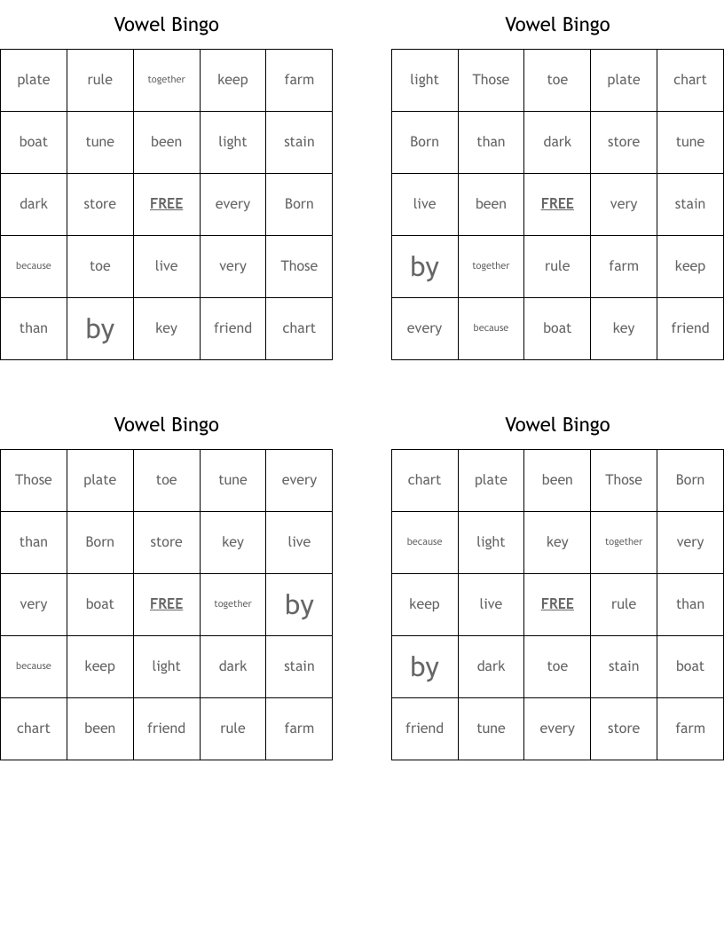 Vowel Bingo