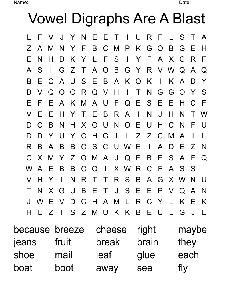 Vowel Digraphs Are A Blast Word Search