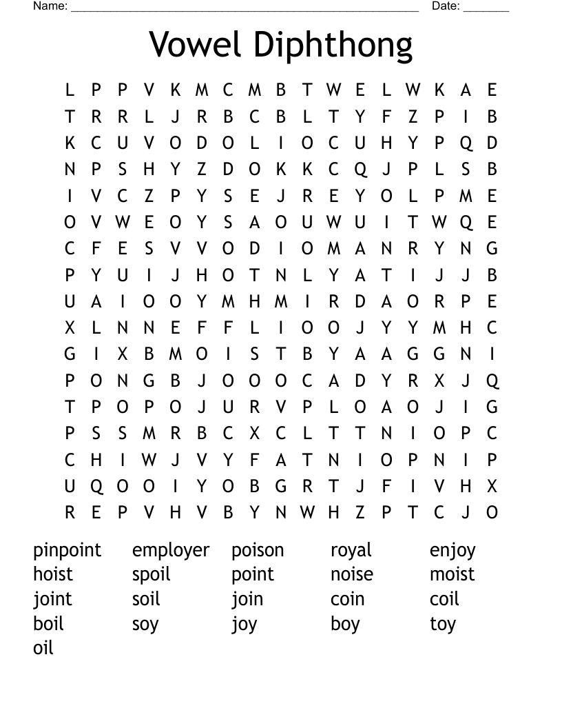 Vowel Diphthong Word Search