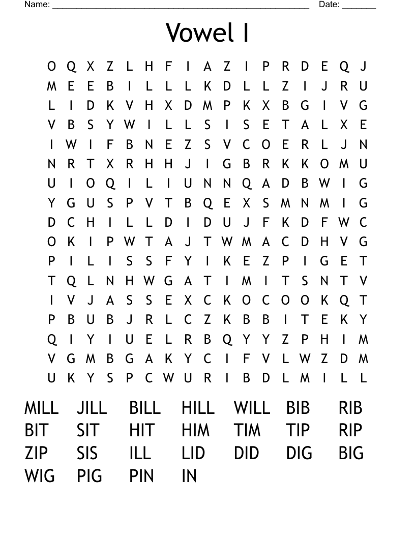 Vowel I Word Search