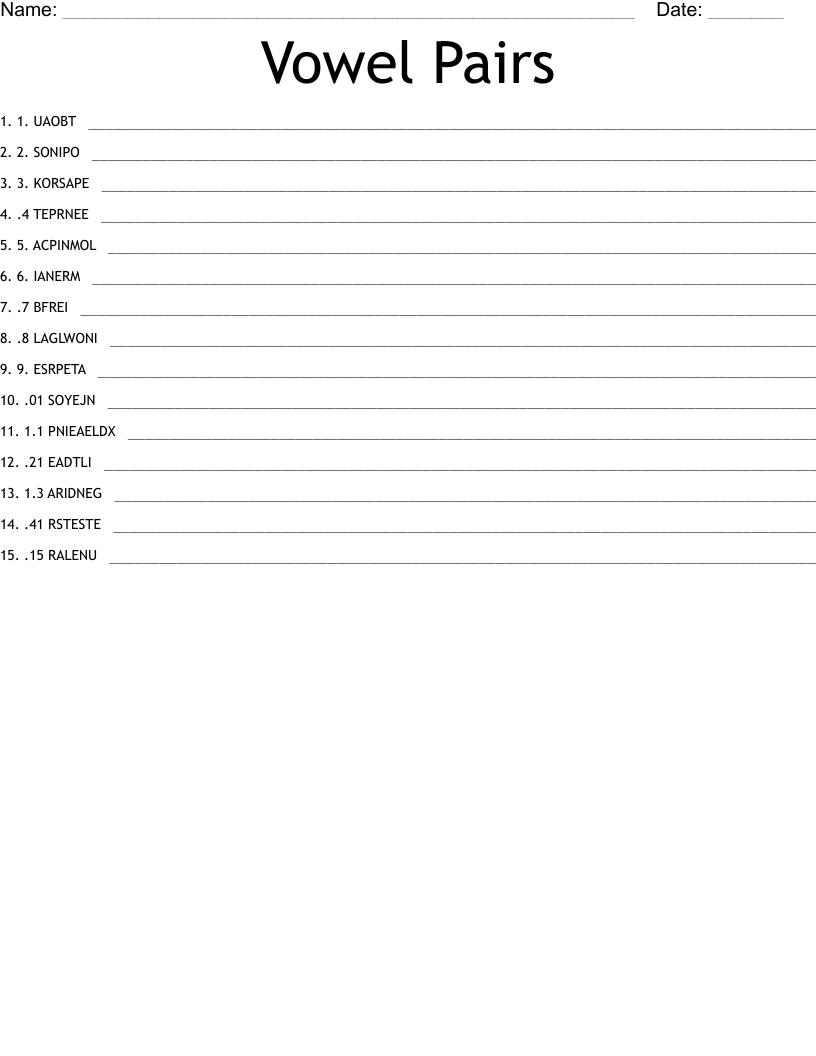 Vowel Pairs Word Scramble