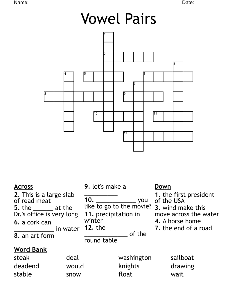 Vowel Pairs Crossword