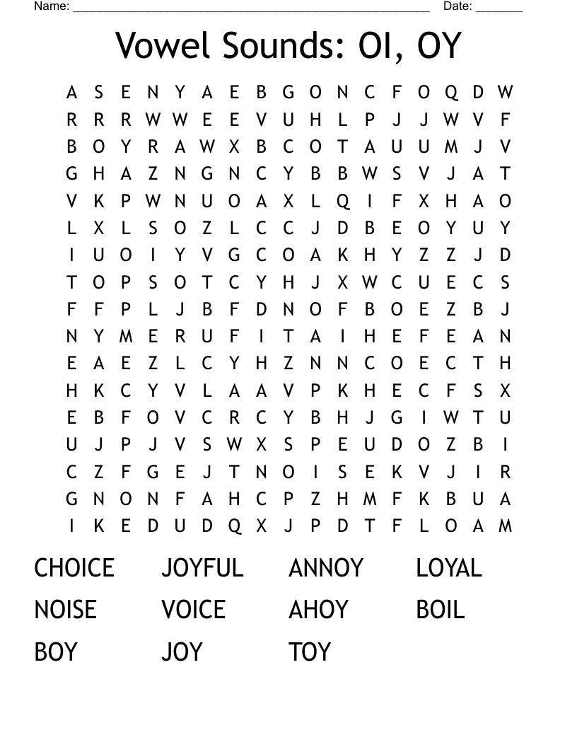 Vowel Sounds: OI, OY Word Search