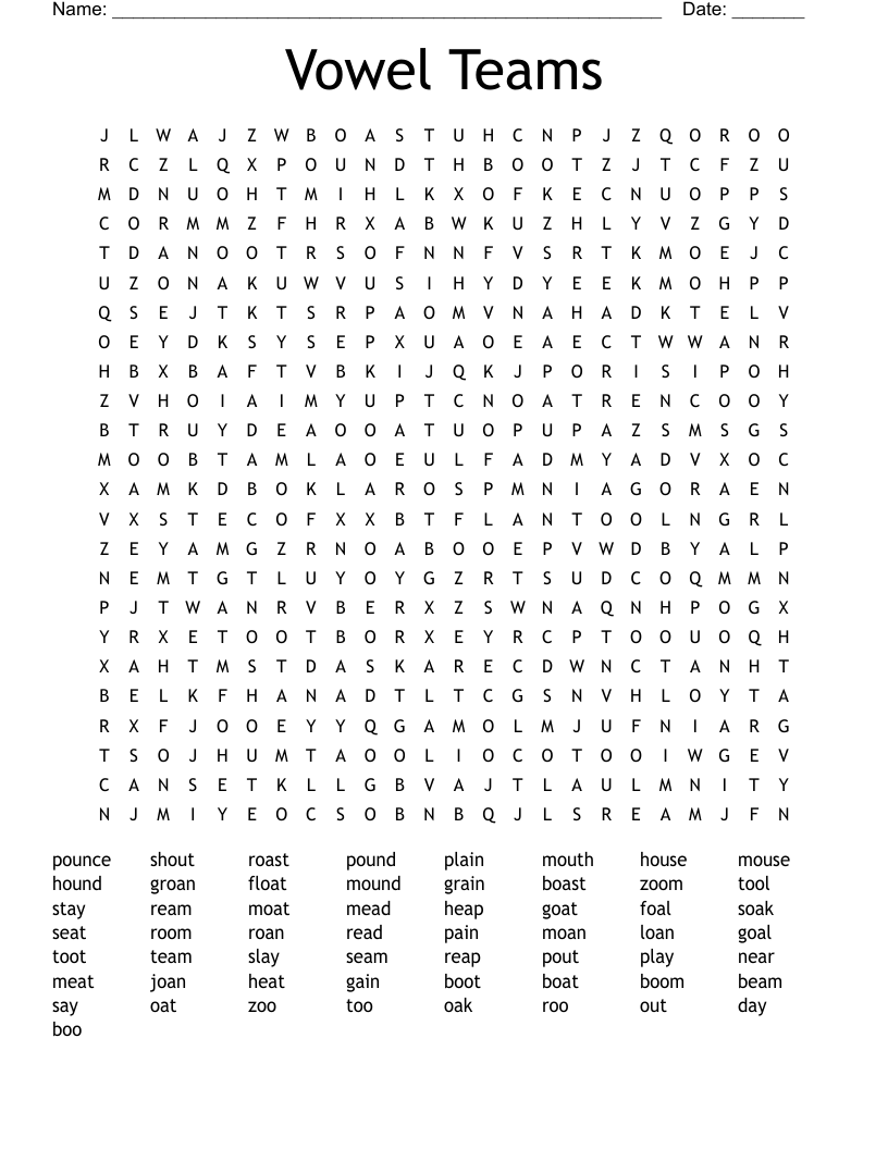 Vowel Teams Word Search