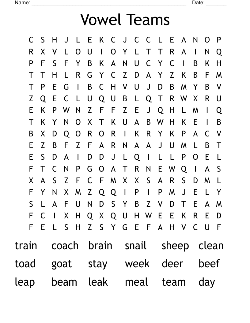Vowel Teams Word Search