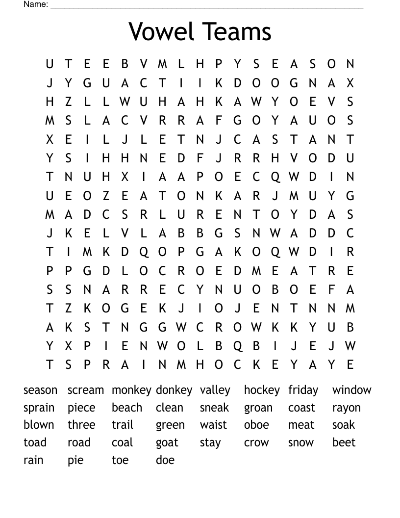 Vowel Teams Word Search