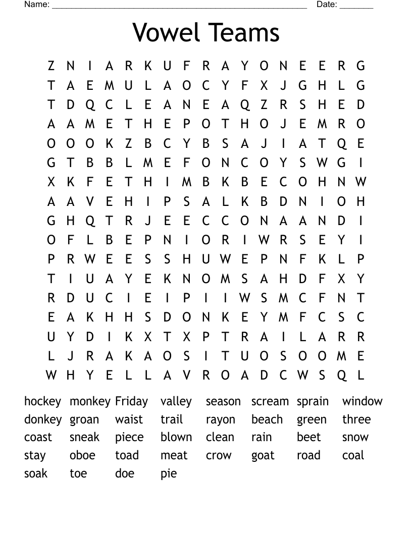 Vowel Teams Word Search