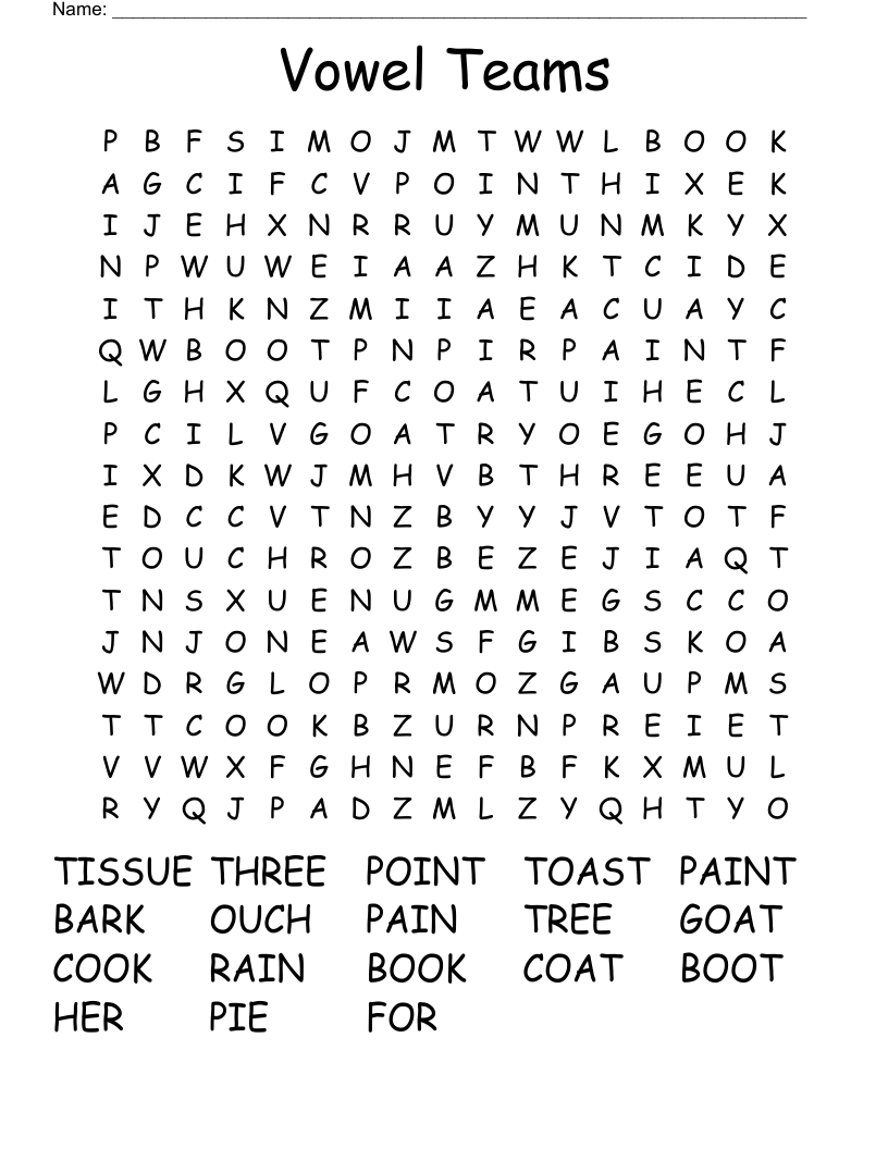 Vowel Teams Word Search