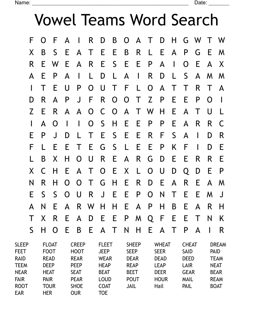Vowel Teams Word Search