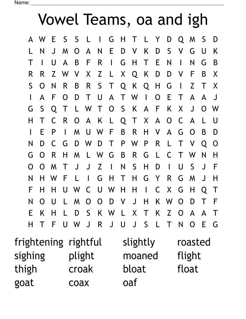 Vowel Teams, oa and igh Word Search