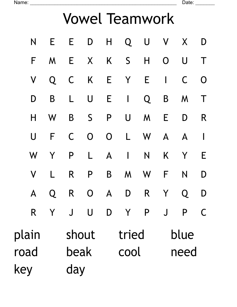 Vowel Teamwork Word Search