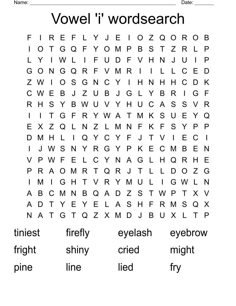 Vowel 'i' wordsearch