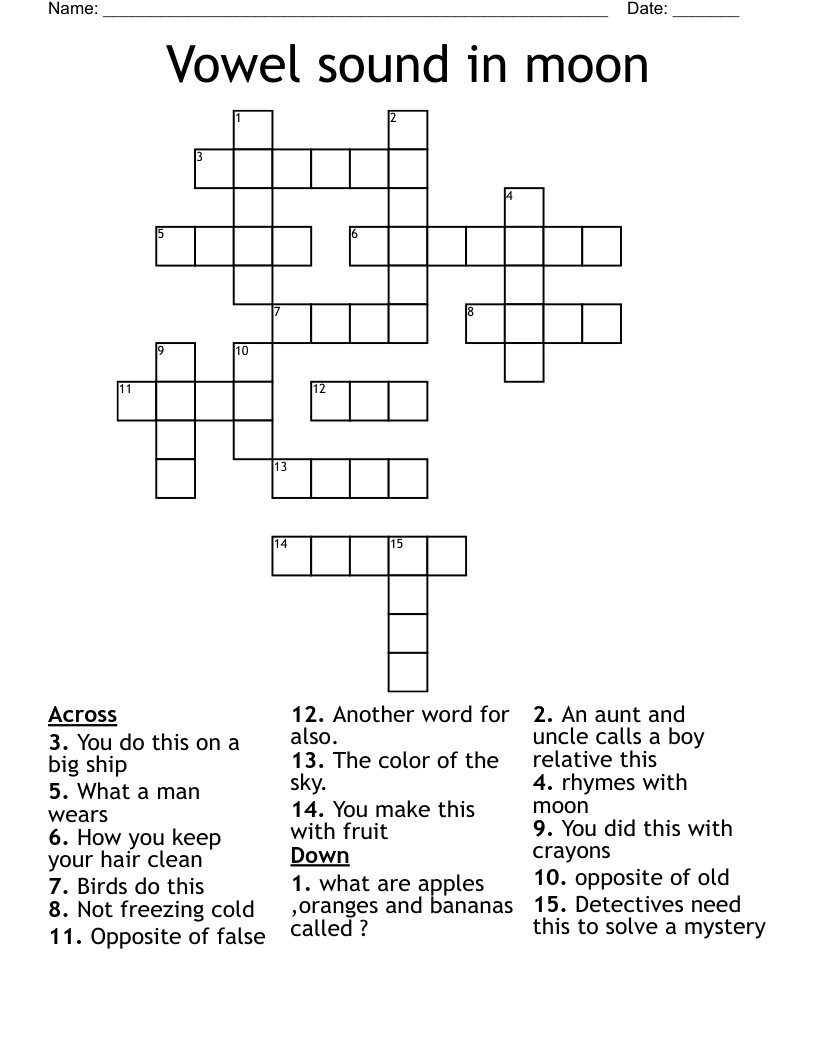 Vowel sound in moon Crossword