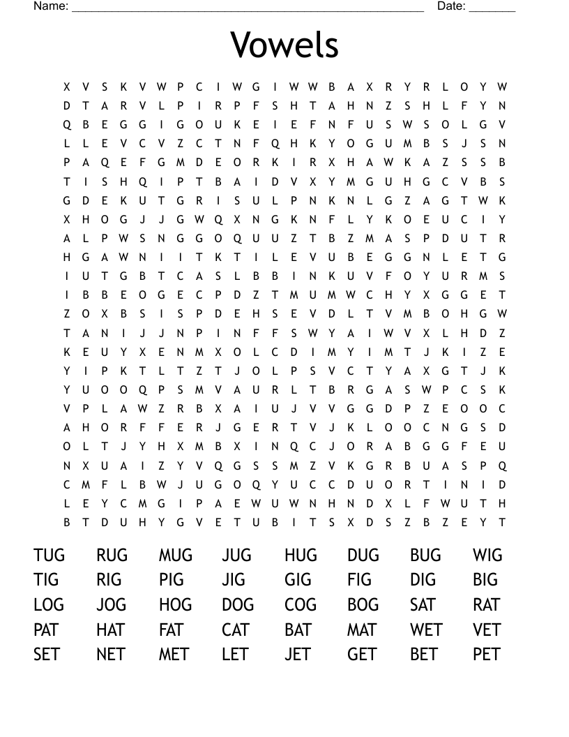 Vowels Word Search