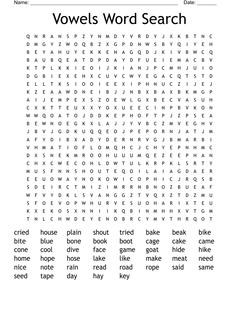 Vowels Word Search
