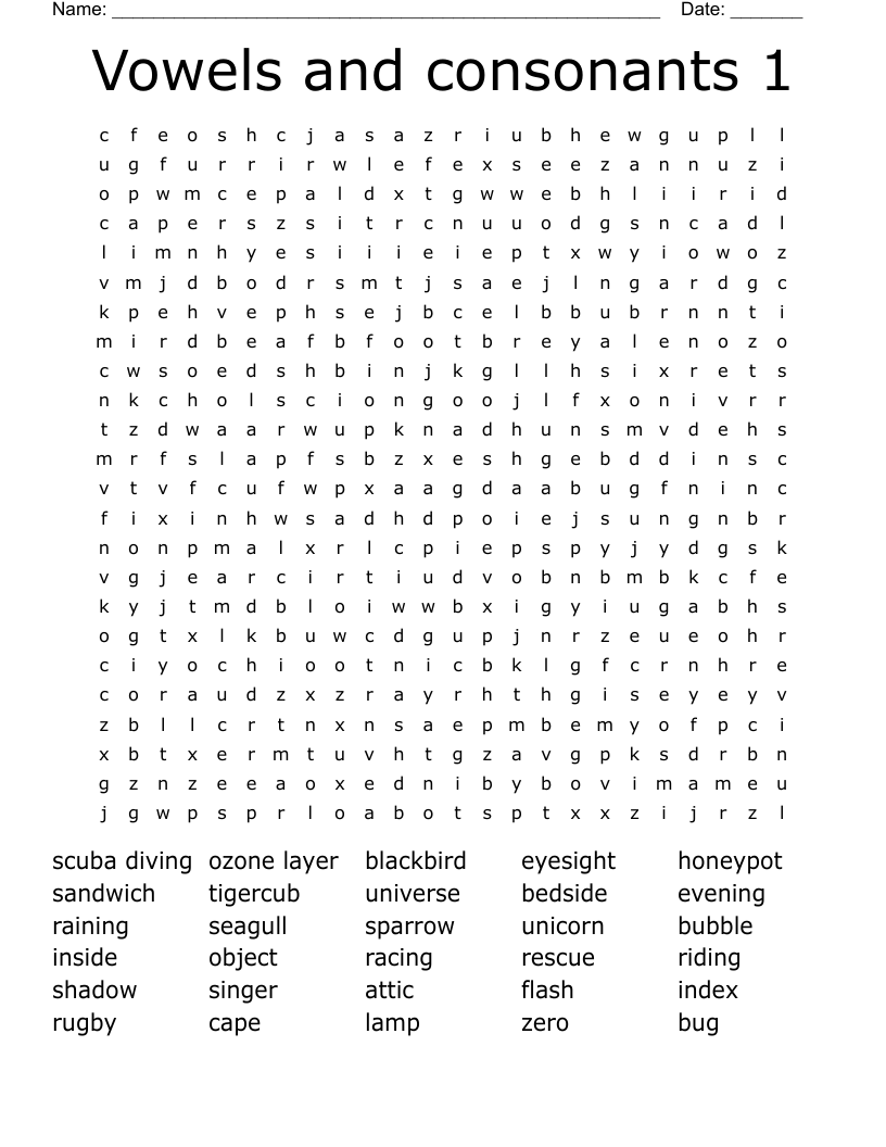 Vowels and consonants 1 Word Search