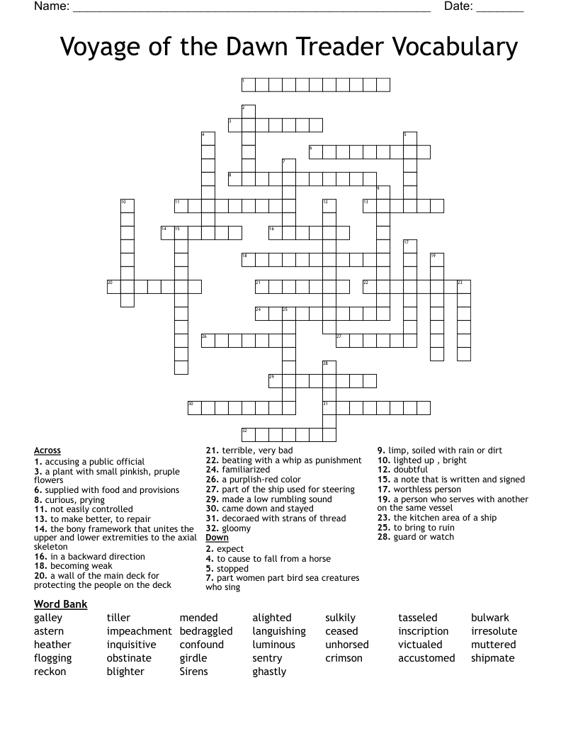 Voyage of the Dawn Treader Vocabulary Crossword