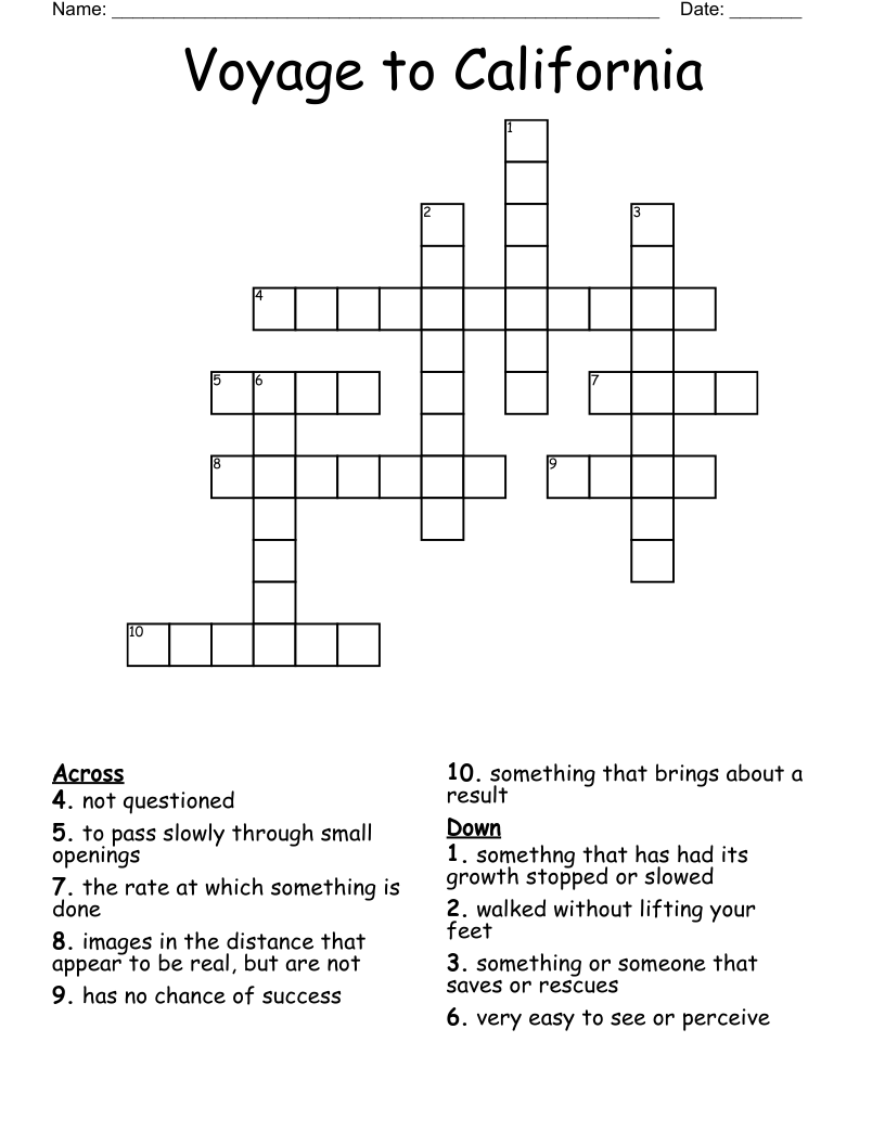 Voyage to California Crossword