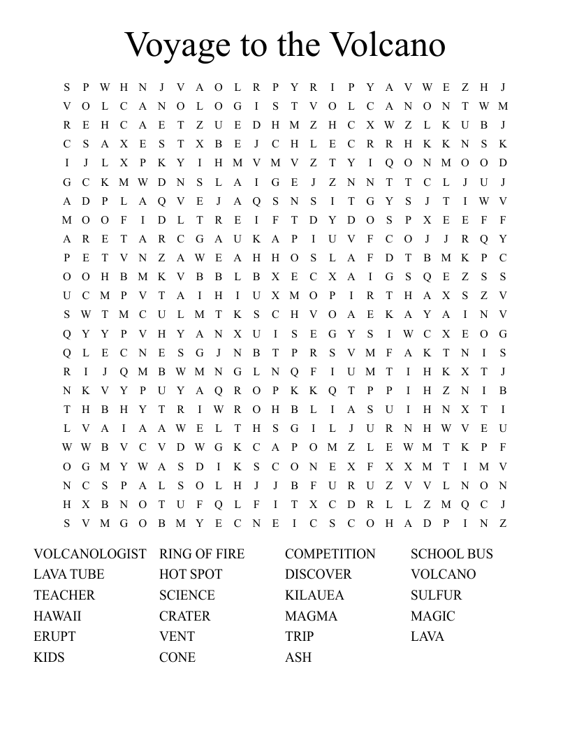 Voyage to the Volcano Word Search