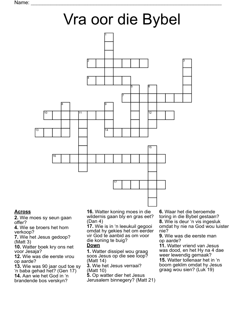 Vra oor die Bybel Crossword