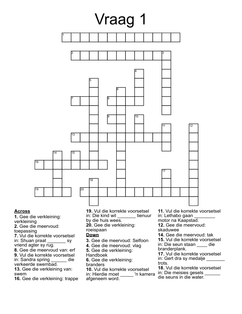 Vraag 1 Crossword