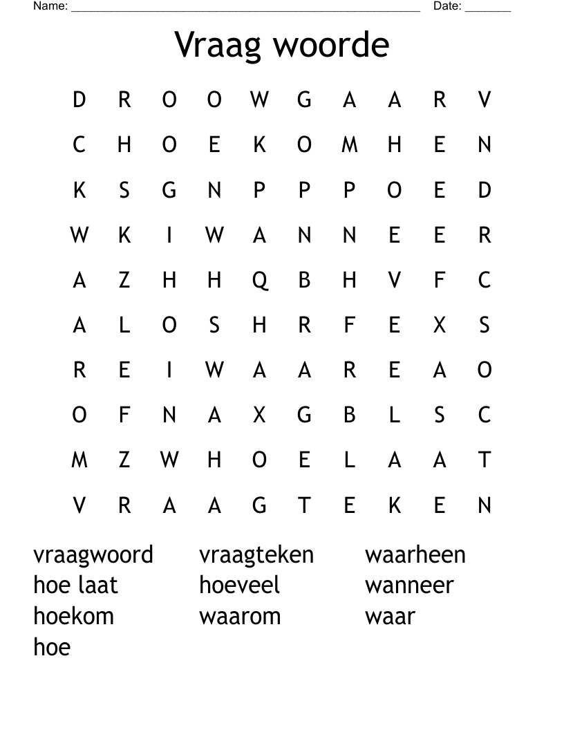 Vraag woorde Word Search