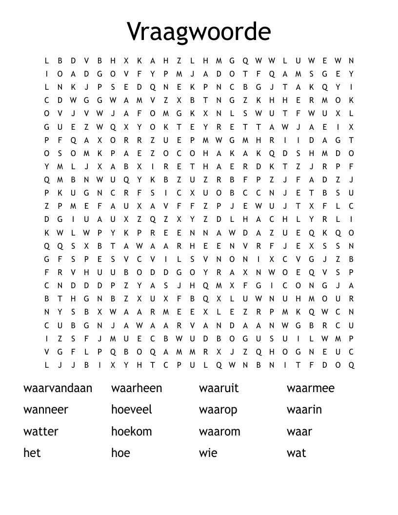 Vraagwoorde Word Search