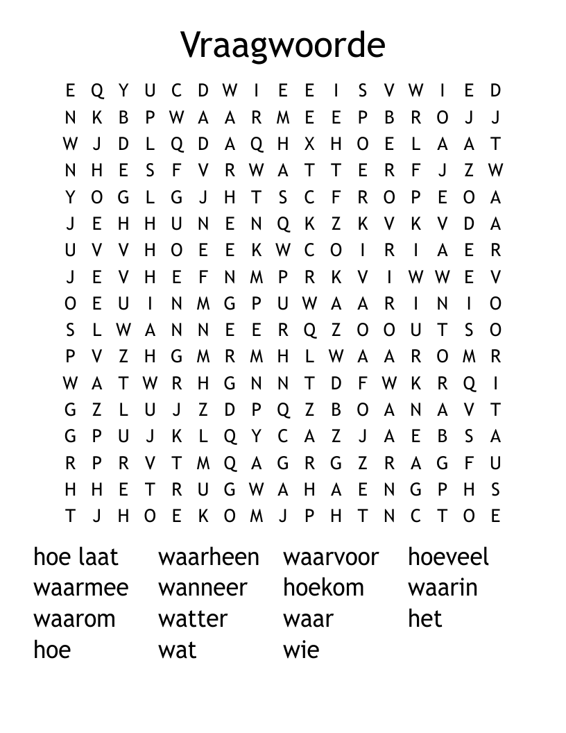 Vraagwoorde Word Search