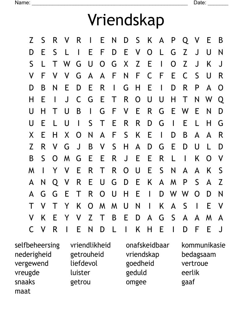 Vriendskap Word Search