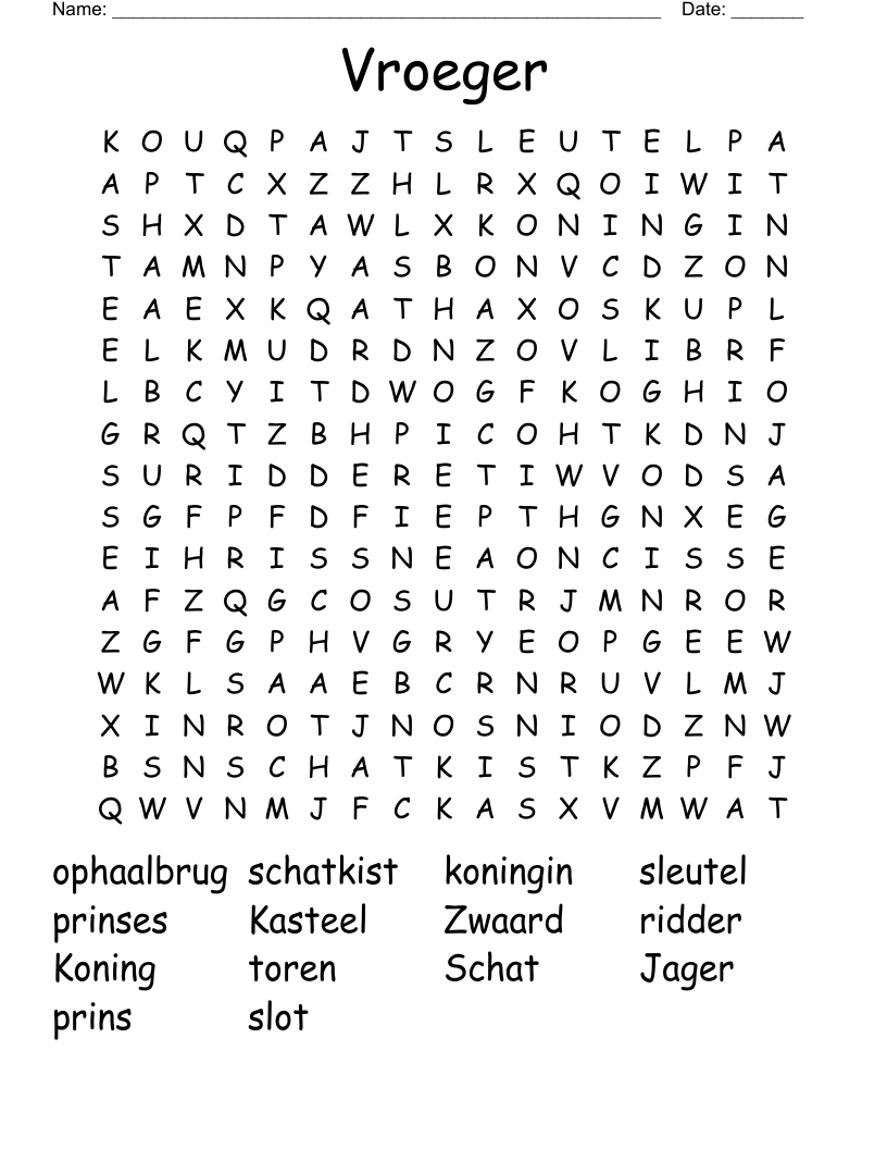 Vroeger Word Search