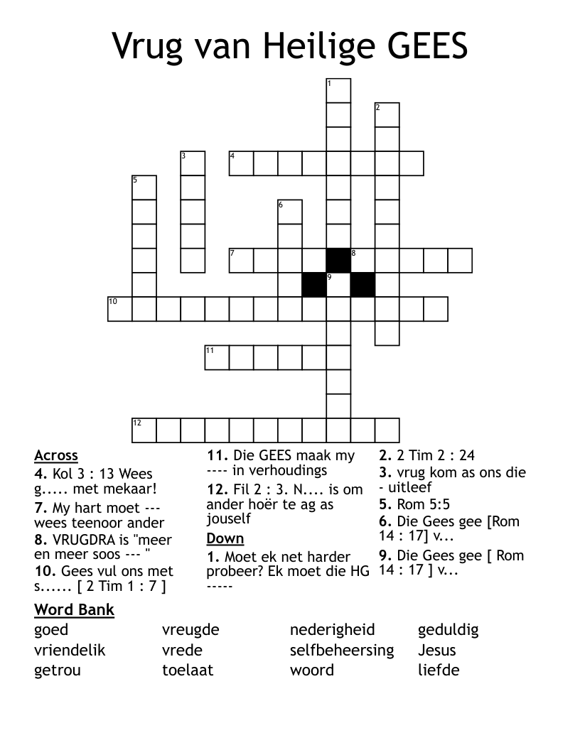 Vrug van Heilige GEES Crossword