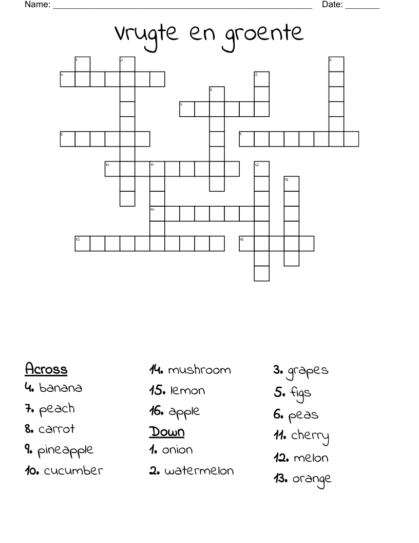 Vrugte en groente  Crossword