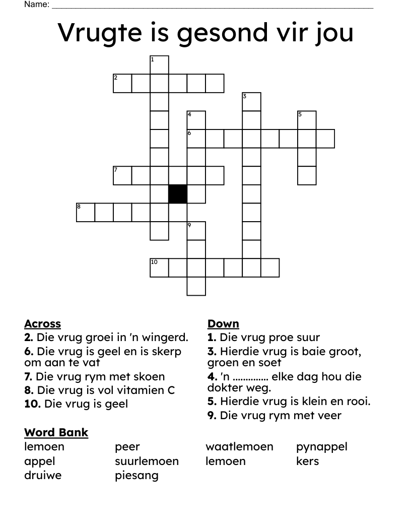 Vrugte is gesond vir jou Crossword