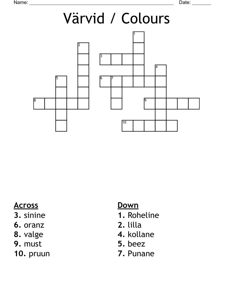 Värvid / Colours Crossword