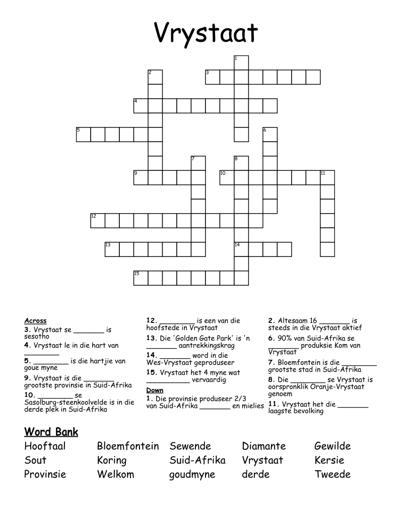 Vrystaat  Crossword