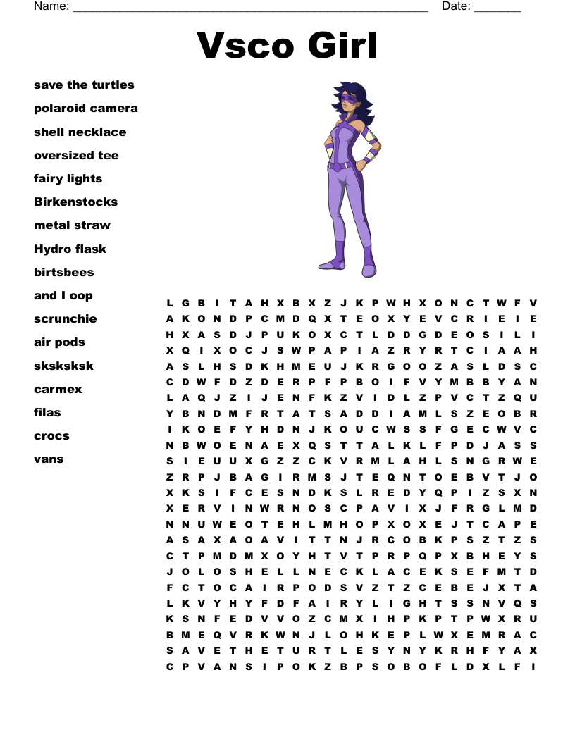 Vsco Girl Word Search