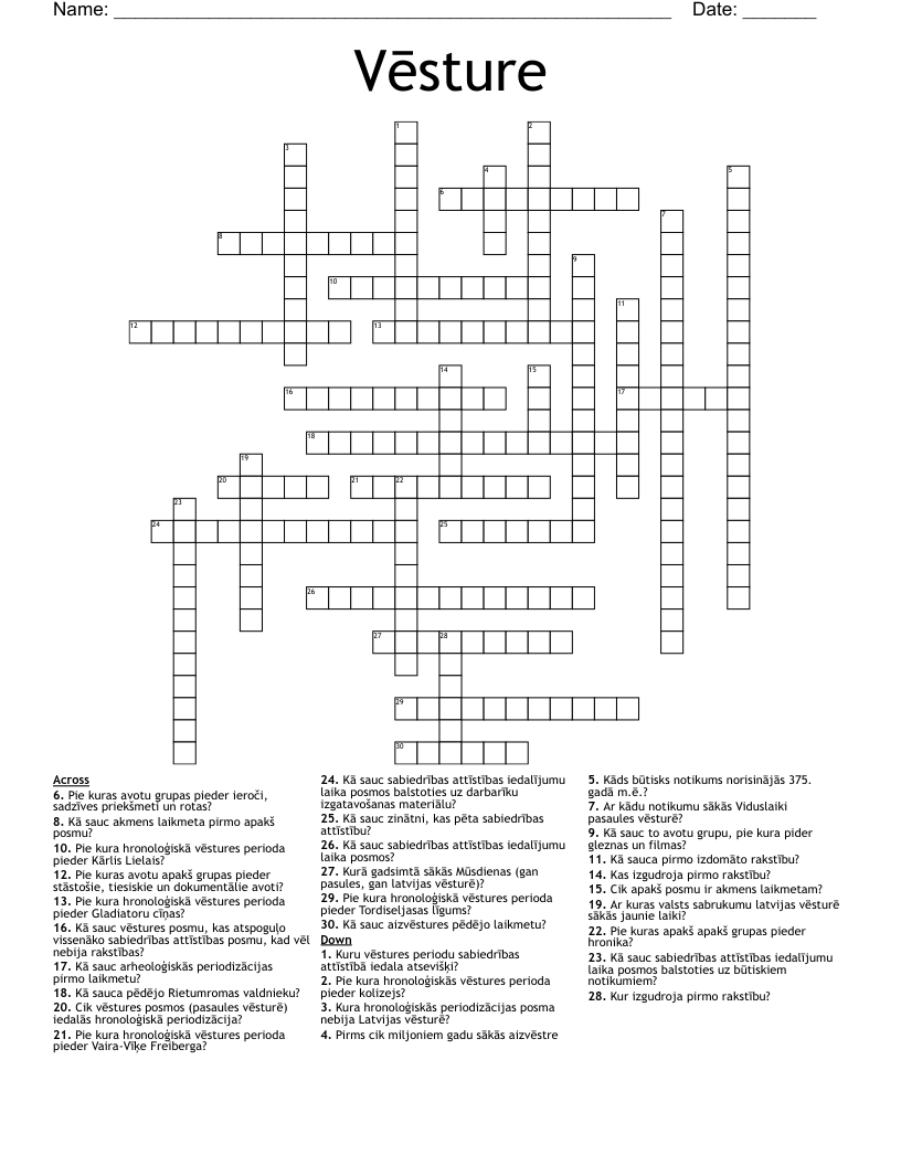 Vēsture Crossword