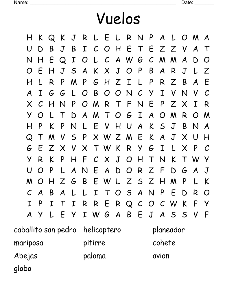 Vuelos Word Search