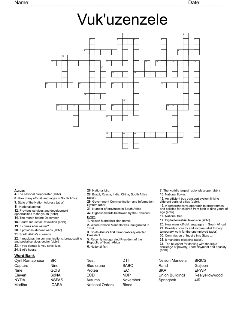 Vuk'uzenzele Crossword