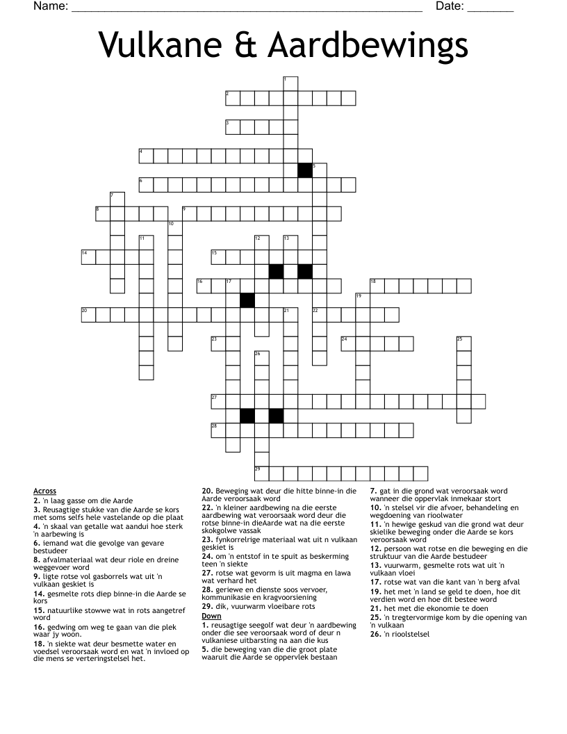 Vulkane & Aardbewings Crossword