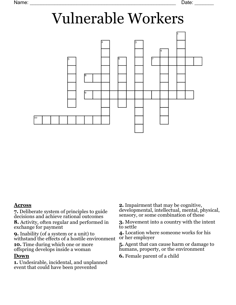 Vulnerable Workers Crossword