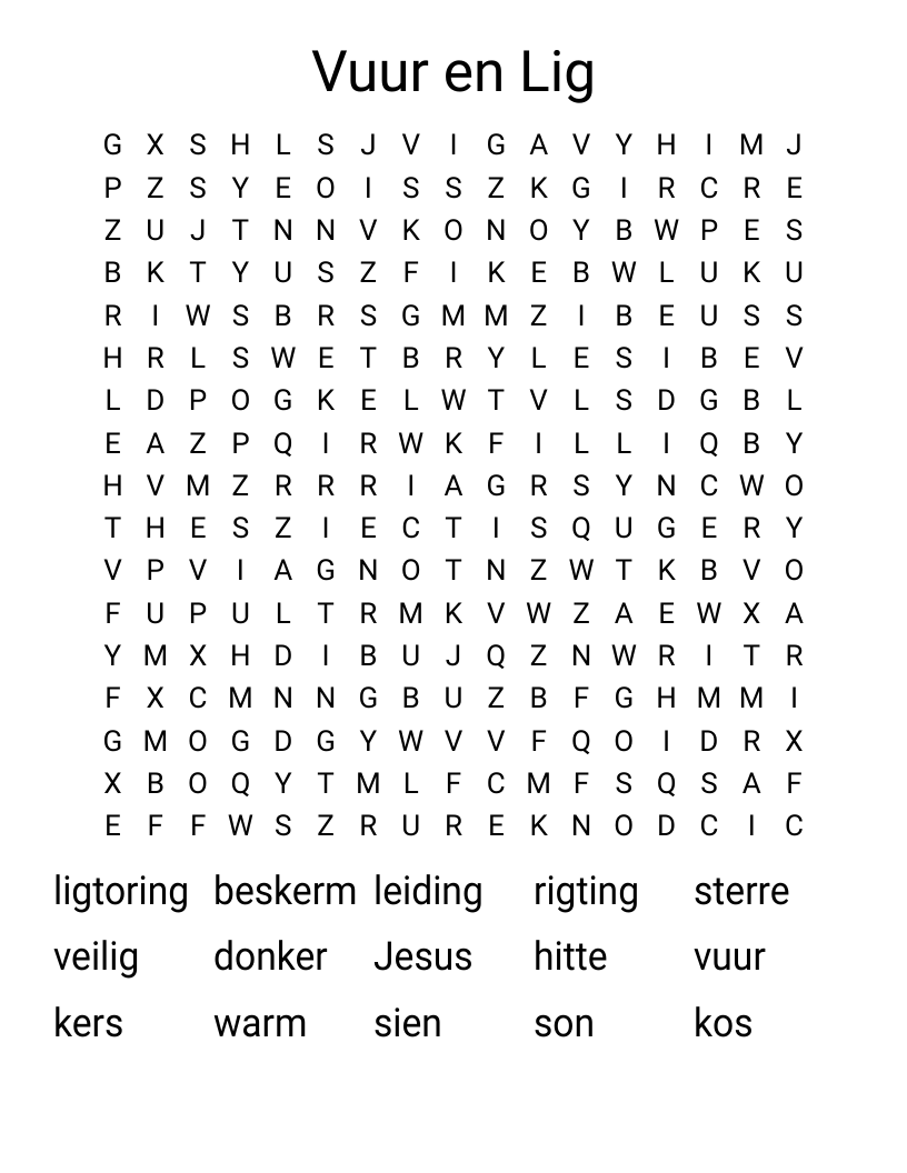 Vuur en Lig Word Search