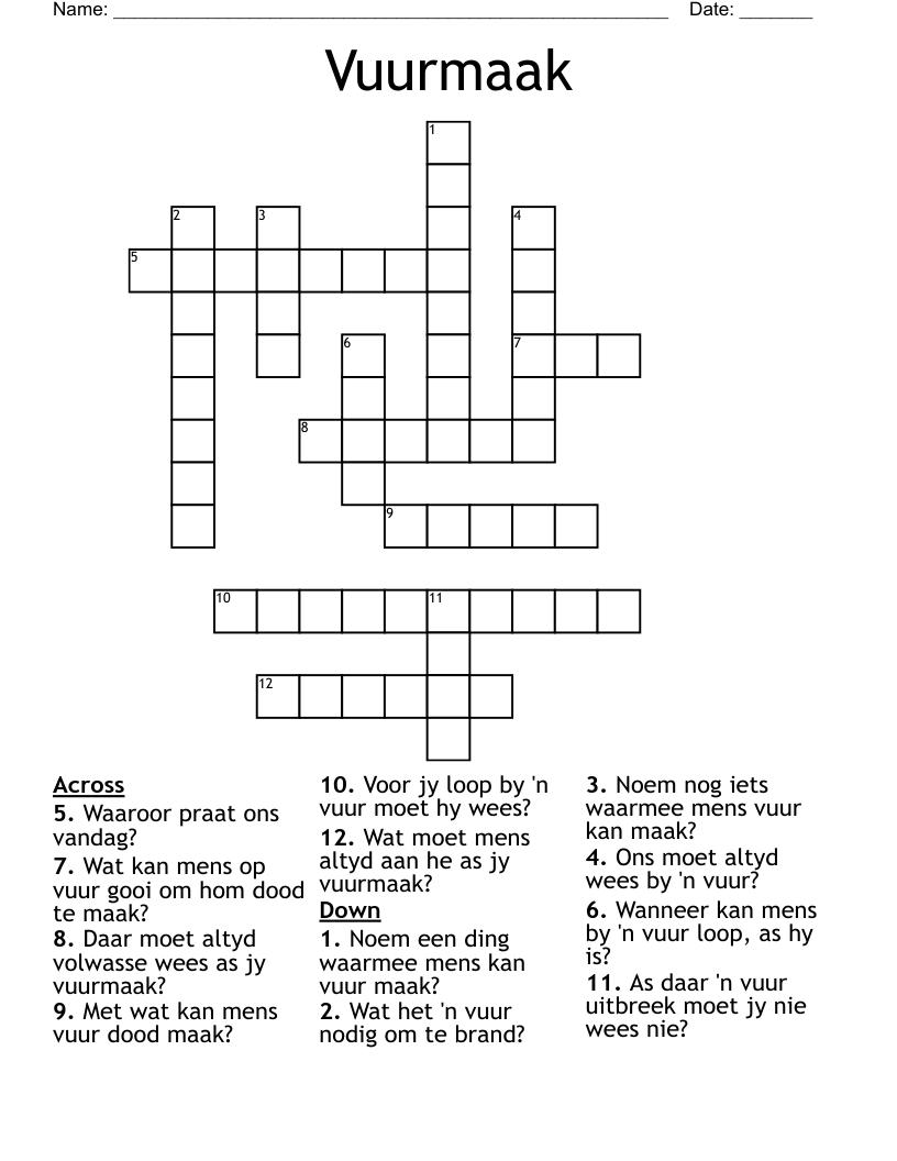 Vuurmaak Crossword