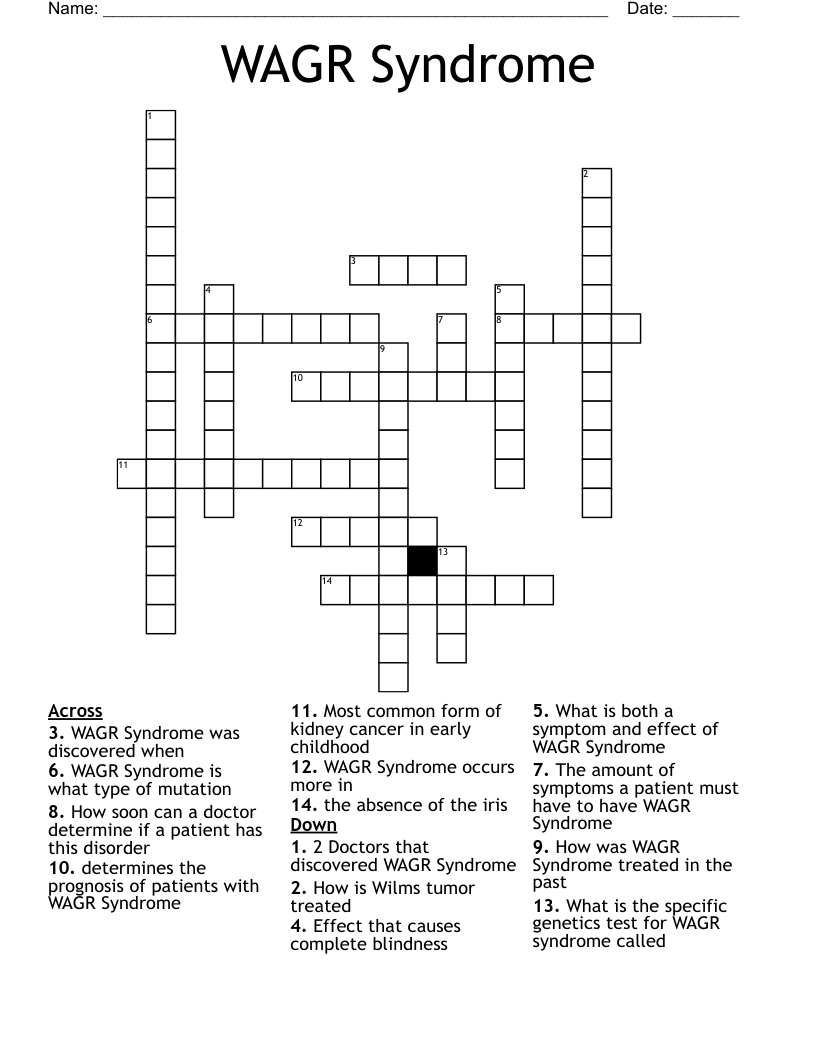 WAGR Syndrome Crossword