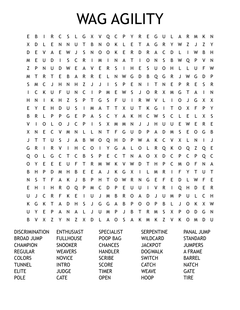 WAG AGILITY Word Search