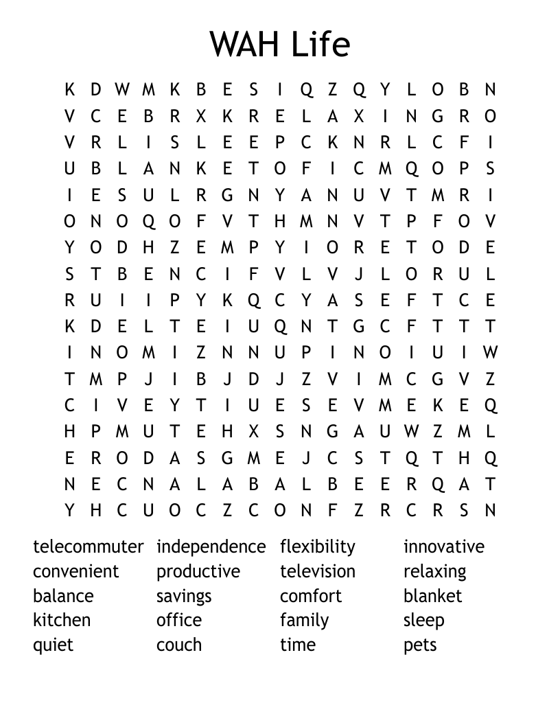 WAH Life Word Search