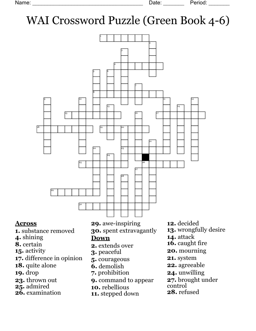 WAI Crossword Puzzle (Green Book 4-6)