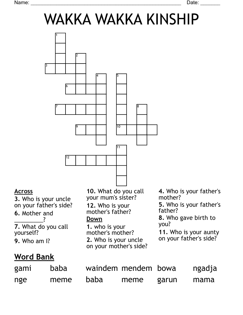 WAKKA WAKKA KINSHIP Crossword