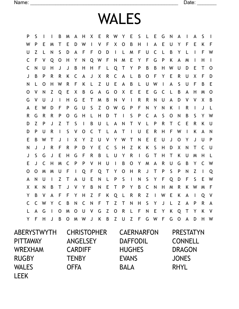 WALES Word Search
