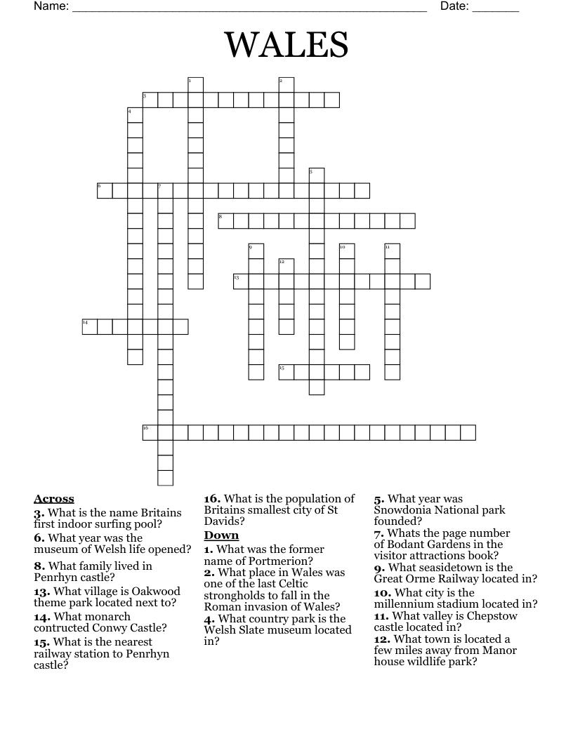 WALES  Crossword